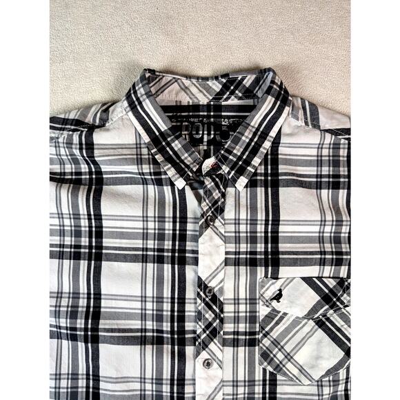 Aeropostale Shirt Men's Short Sleeve Shirt Gray Black Plaid Cotton Button Large - Picture 1 of 6